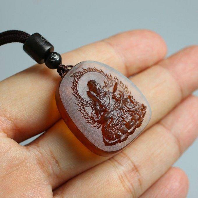棕红缅甸琥珀文殊菩萨吊坠 31KI17图9