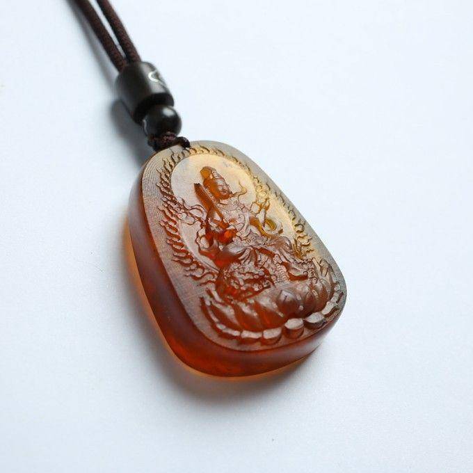 棕红缅甸琥珀文殊菩萨吊坠 31KI12图2