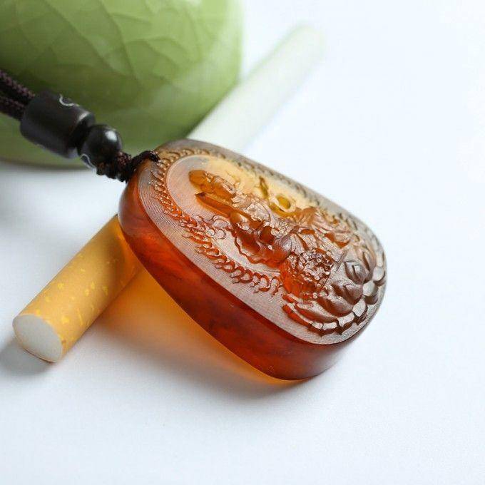 棕红缅甸琥珀文殊菩萨吊坠 31KI12图4