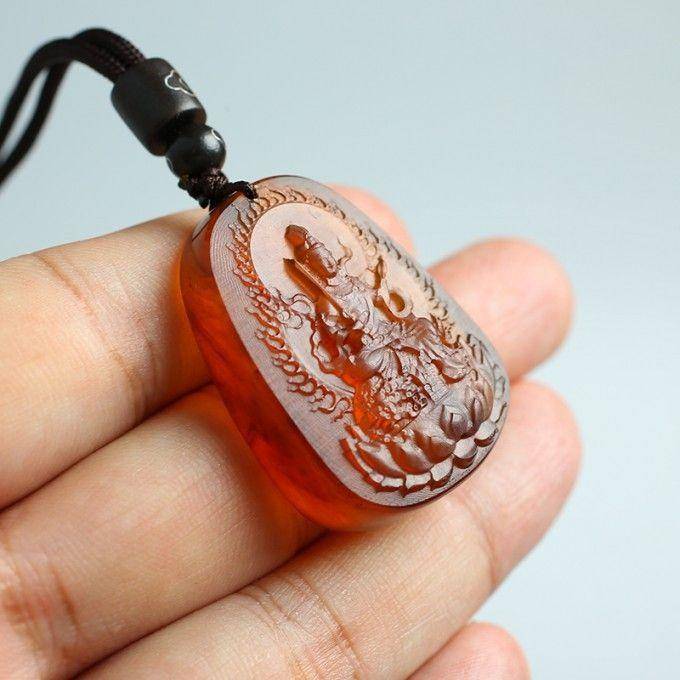 棕红缅甸琥珀文殊菩萨吊坠 31KI12图9