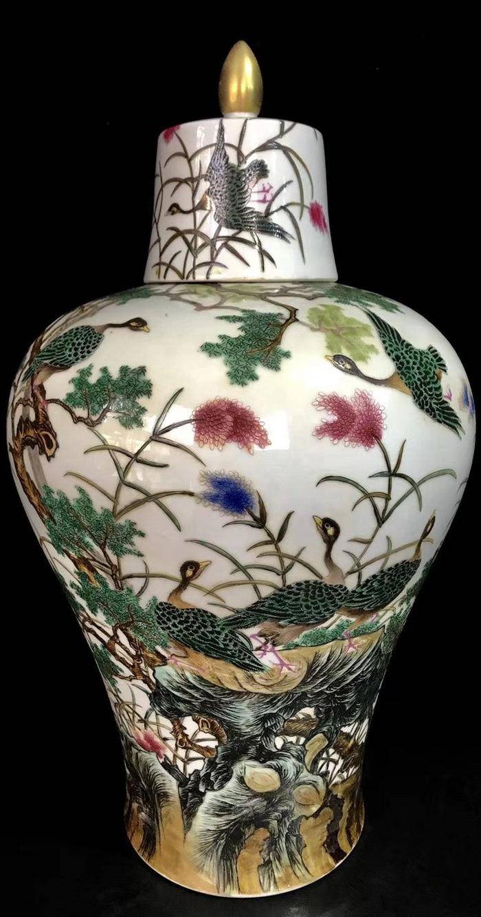 精品本金珐琅彩芦雁纹梅瓶一对图2