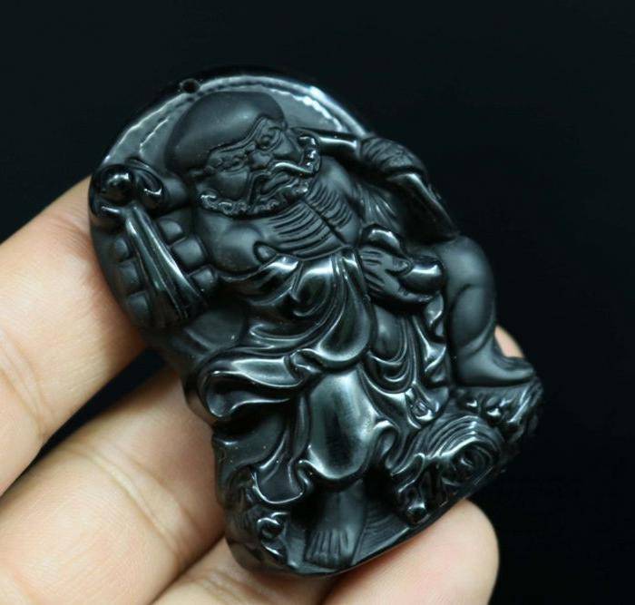 天然磨砂黑曜石达摩吊坠图6