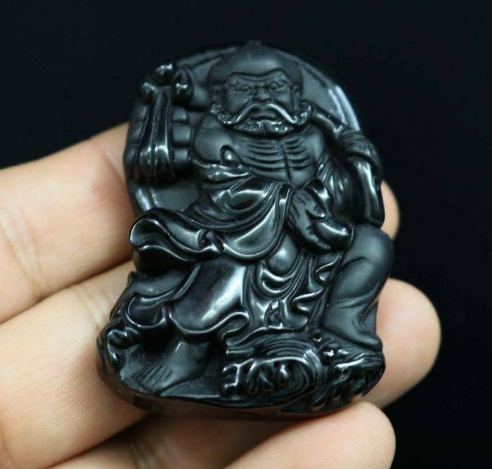 天然磨砂黑曜石达摩吊坠图8