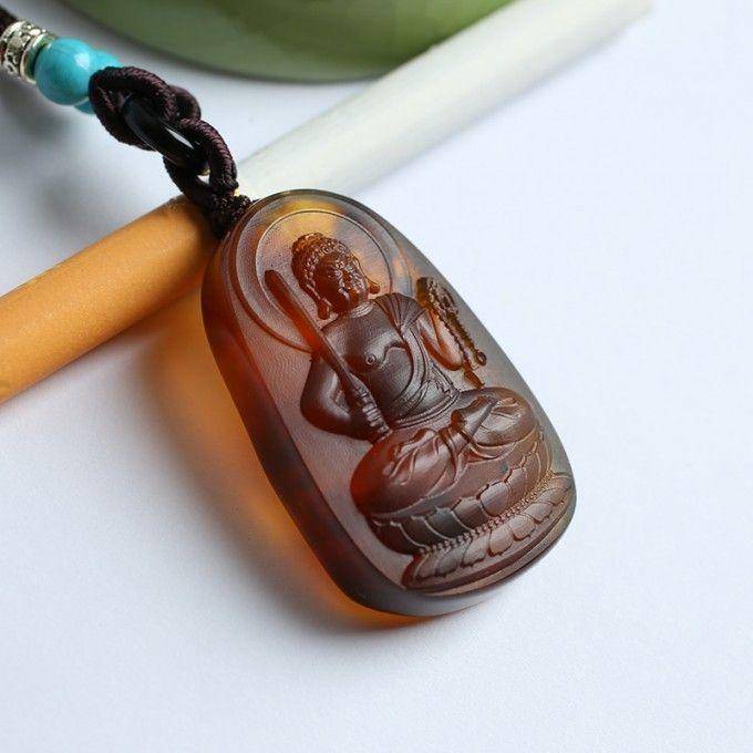 棕红缅甸琥珀不动明王吊坠 22KQ19图4