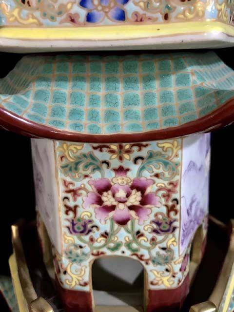 精品本金珐琅彩开窗花卉山水人物纹宝塔一对图6