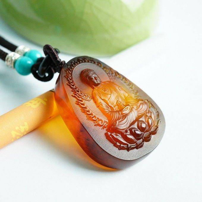 棕红缅甸琥珀大日如来吊坠 31KR11图5