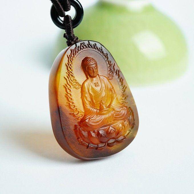 棕红缅甸琥珀大日如来吊坠 31KR11图4