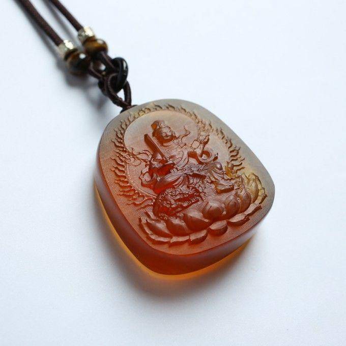 棕红缅甸琥珀文殊菩萨吊坠 31KI07图2