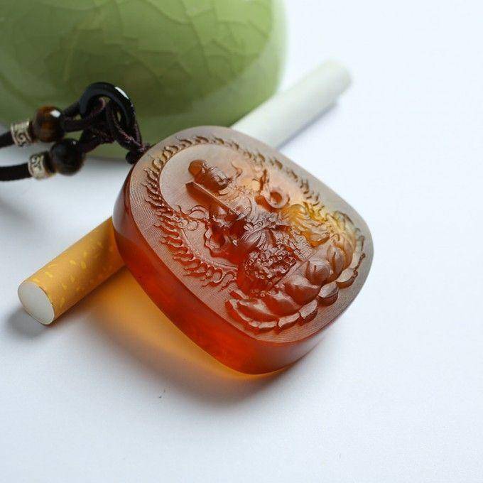 棕红缅甸琥珀文殊菩萨吊坠 31KI07图4