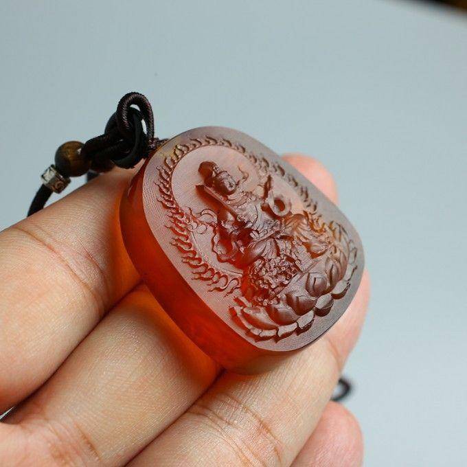 棕红缅甸琥珀文殊菩萨吊坠 31KI07图9