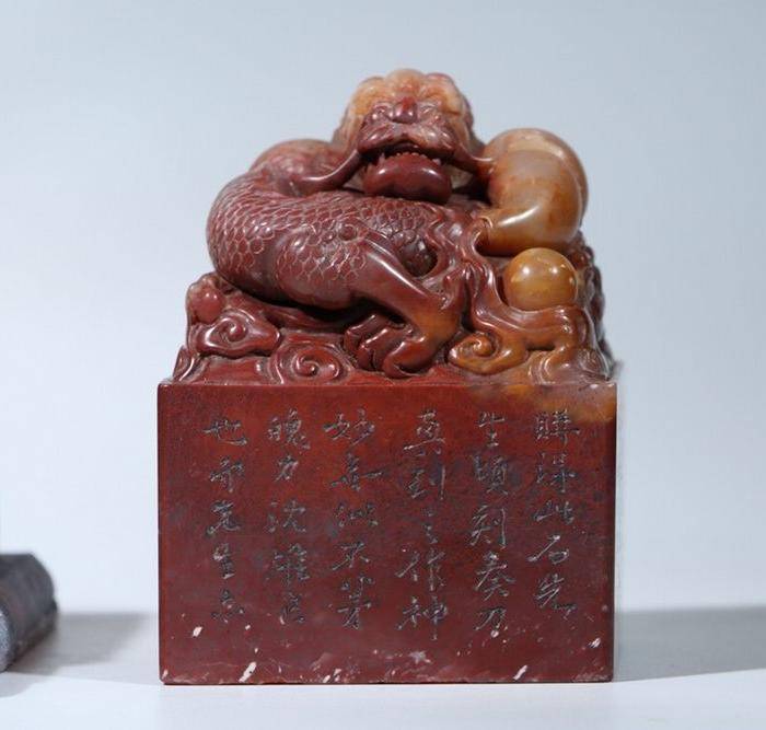 回流晚清寿山石龙钮印章图3