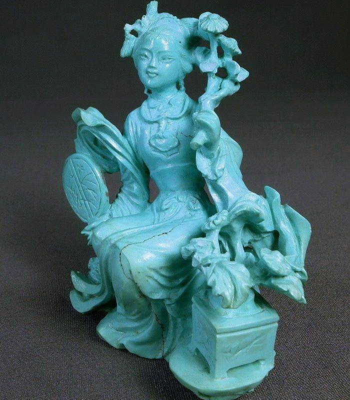 欧洲回流清代68克松石仕女摆件图5