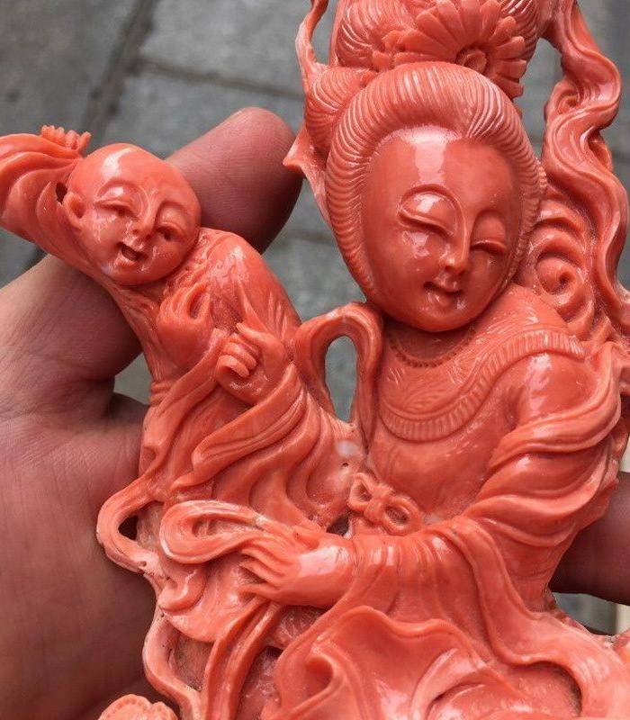重磅压轴 回流853克台湾MOMO珊瑚侍女摆件图3