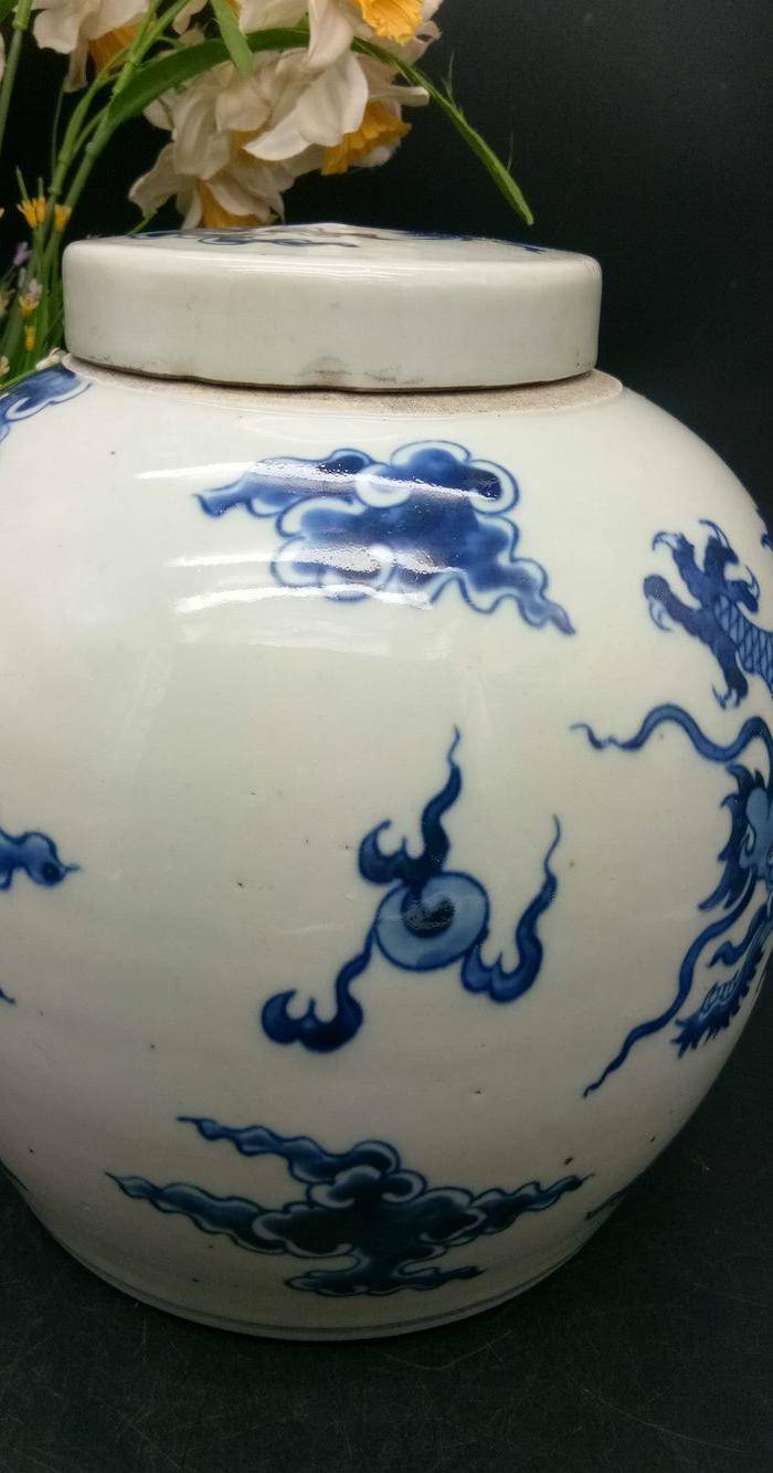 联盟 清青花龙纹盖罐 一对 。图3