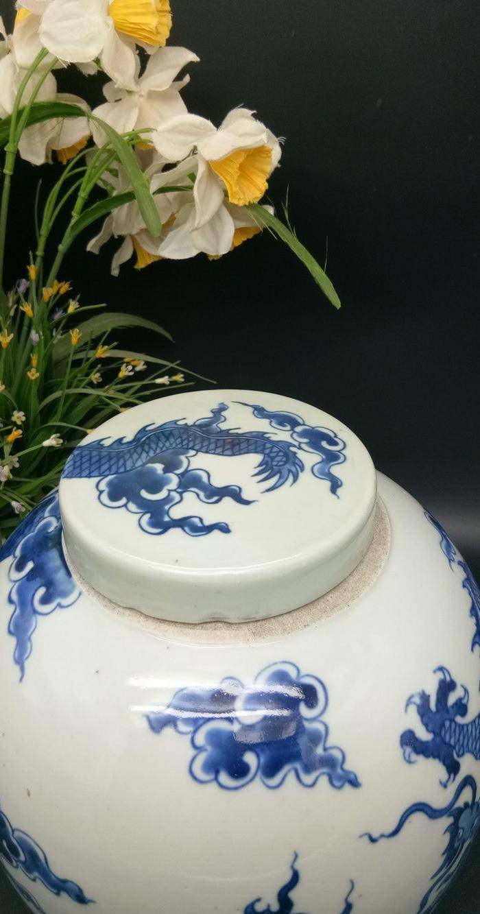 联盟 清青花龙纹盖罐 一对 。图4