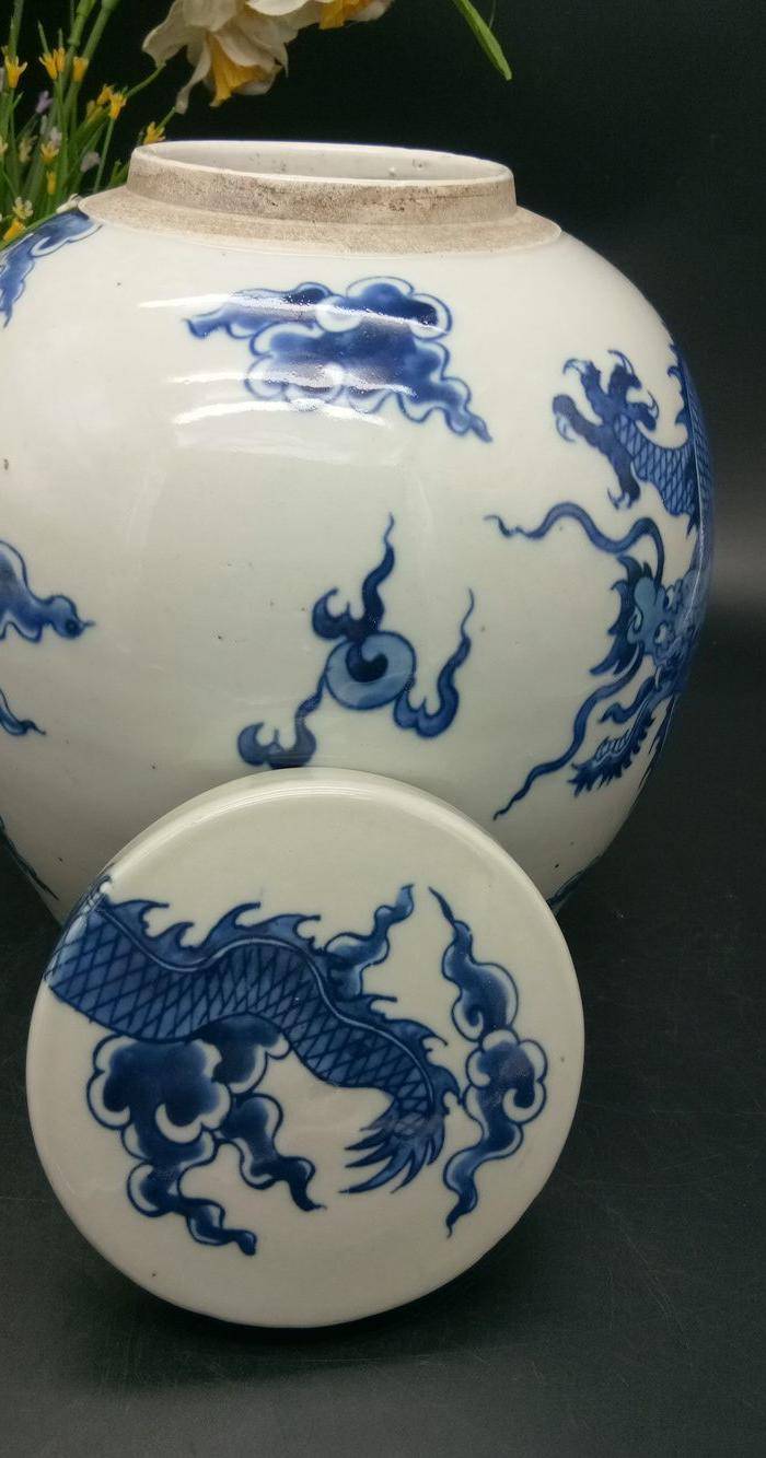 联盟 清青花龙纹盖罐 一对 。图5