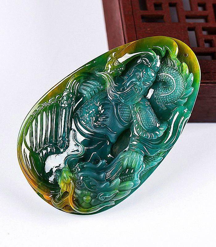自然光实拍!天然A货好种绿蓝水料种水好关公图8