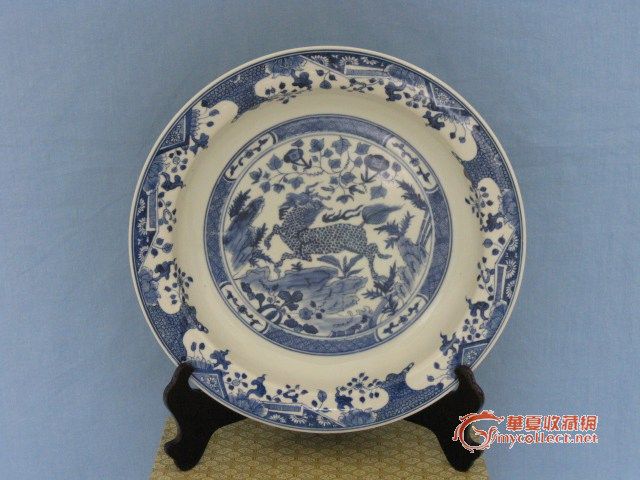 清康熙青花麒麟纹大盘