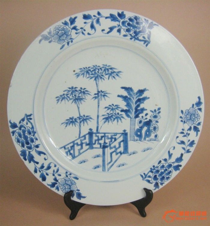 巨型青花花卉竹纹折腰大盘拍卖_竞价_价格_交易_陶瓷拍卖_华夏收藏网