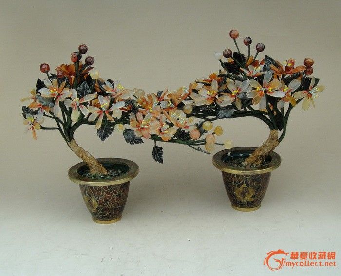 民国 精品大号玛瑙景泰蓝盆景一对