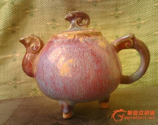 韩美林款钧瓷三足茶壶