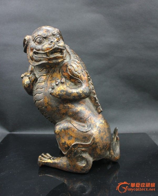 民国 铜漆金飞熊入梦