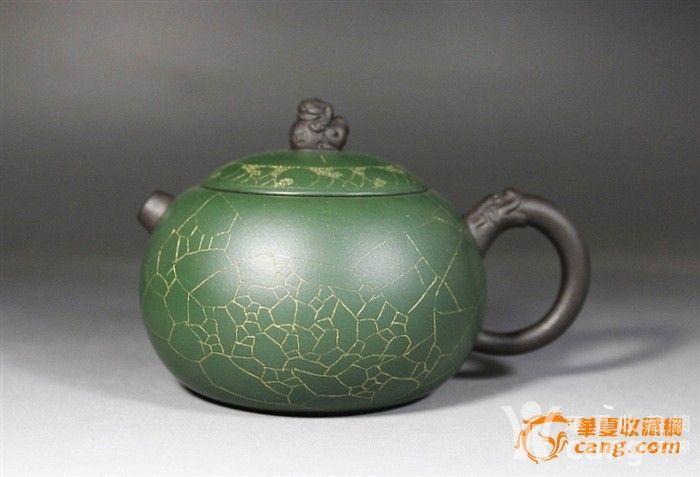 宜兴紫砂壶 工艺师王丽君手工精品 150cc绿泥绣狮壶