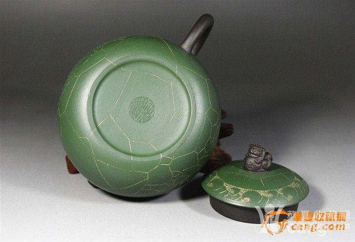 宜兴紫砂壶 工艺师王丽君手工精品 150cc绿泥绣狮壶