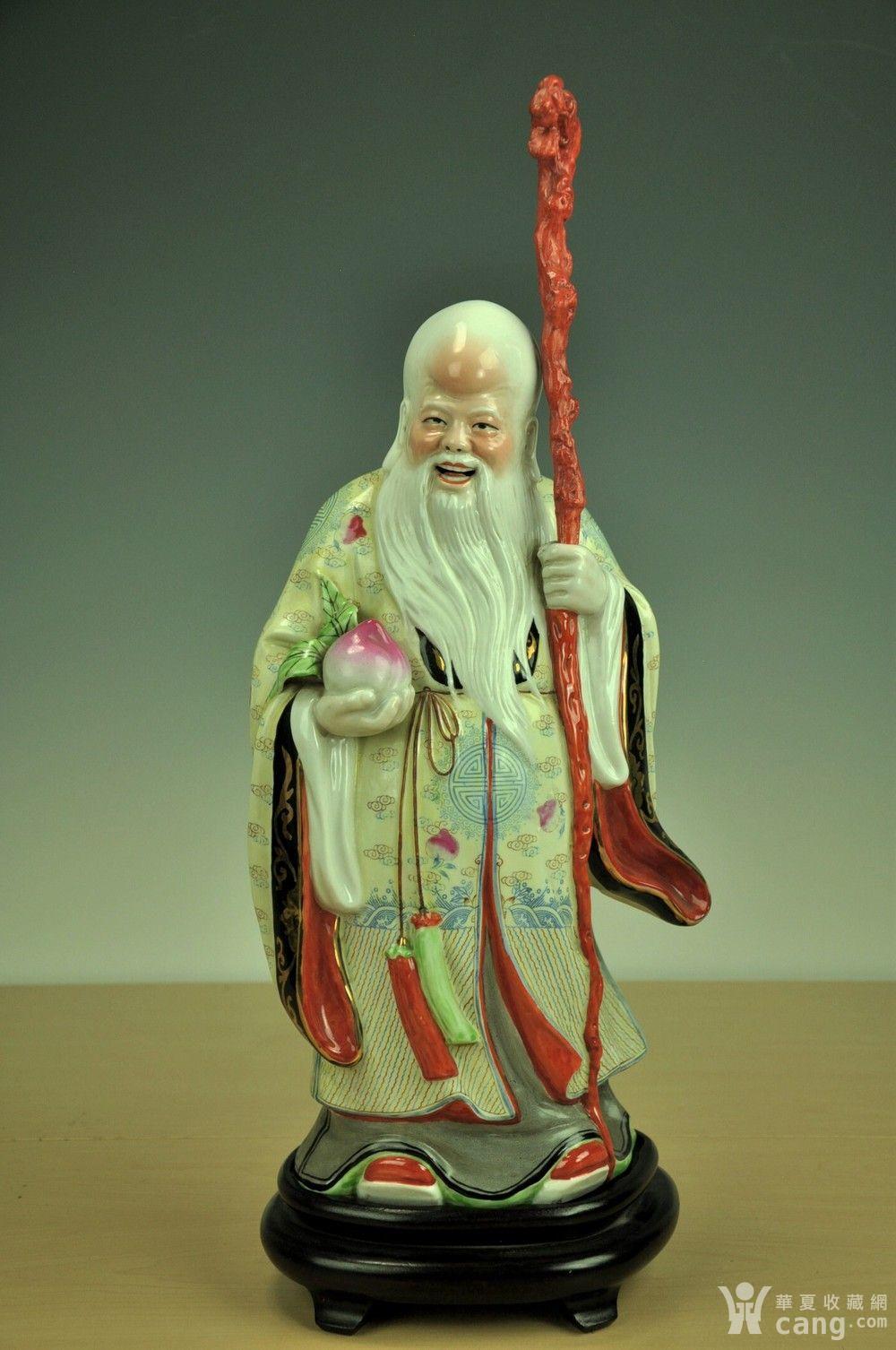 【欧美回流】出口创汇时期粉彩柱杖老寿星