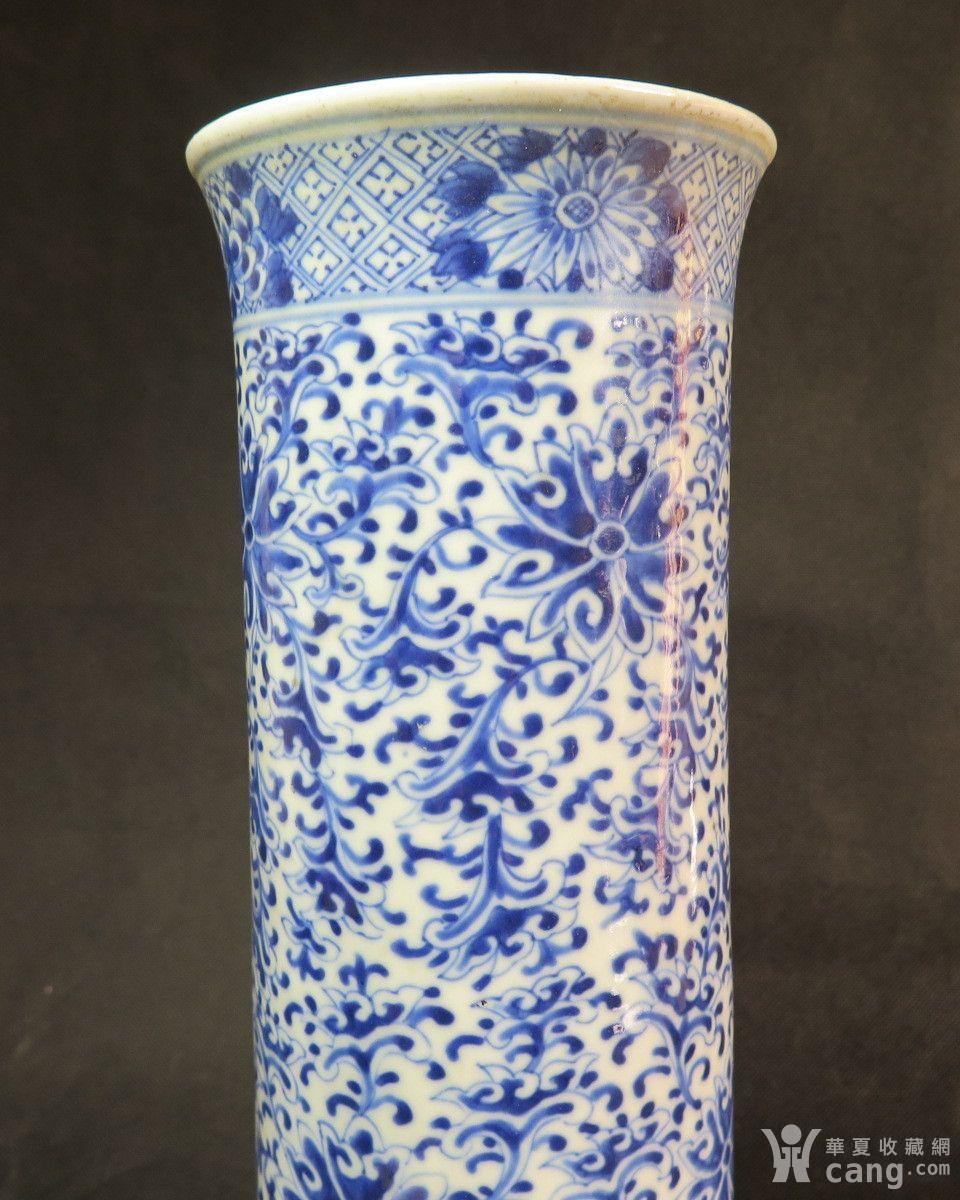 清代31cm缠枝莲纹青花大帽筒