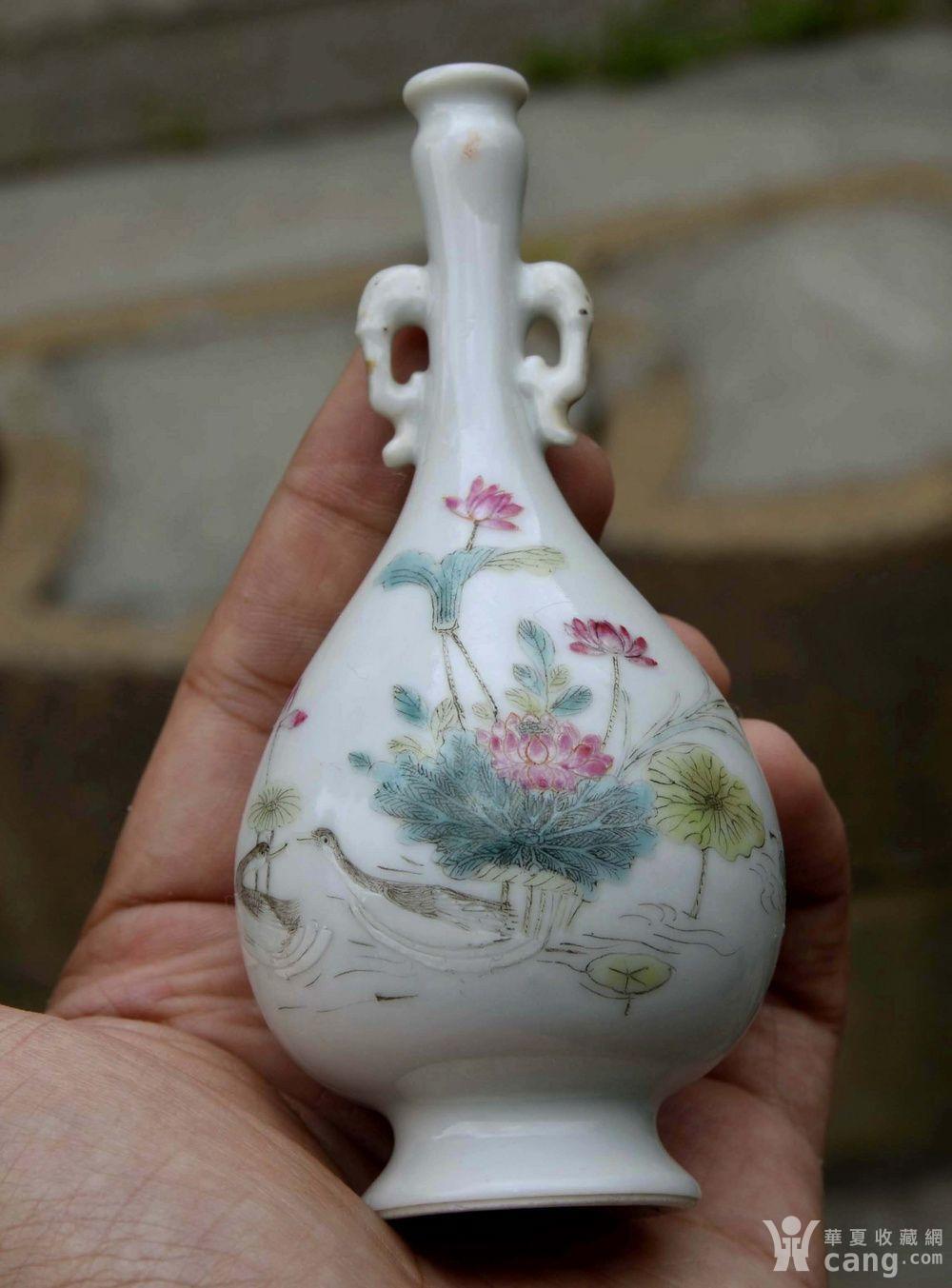 **】【乾隆年制】中华民国 粉彩/珐琅彩芦雁荷花纹小瓶 - 民国 - 瓷器