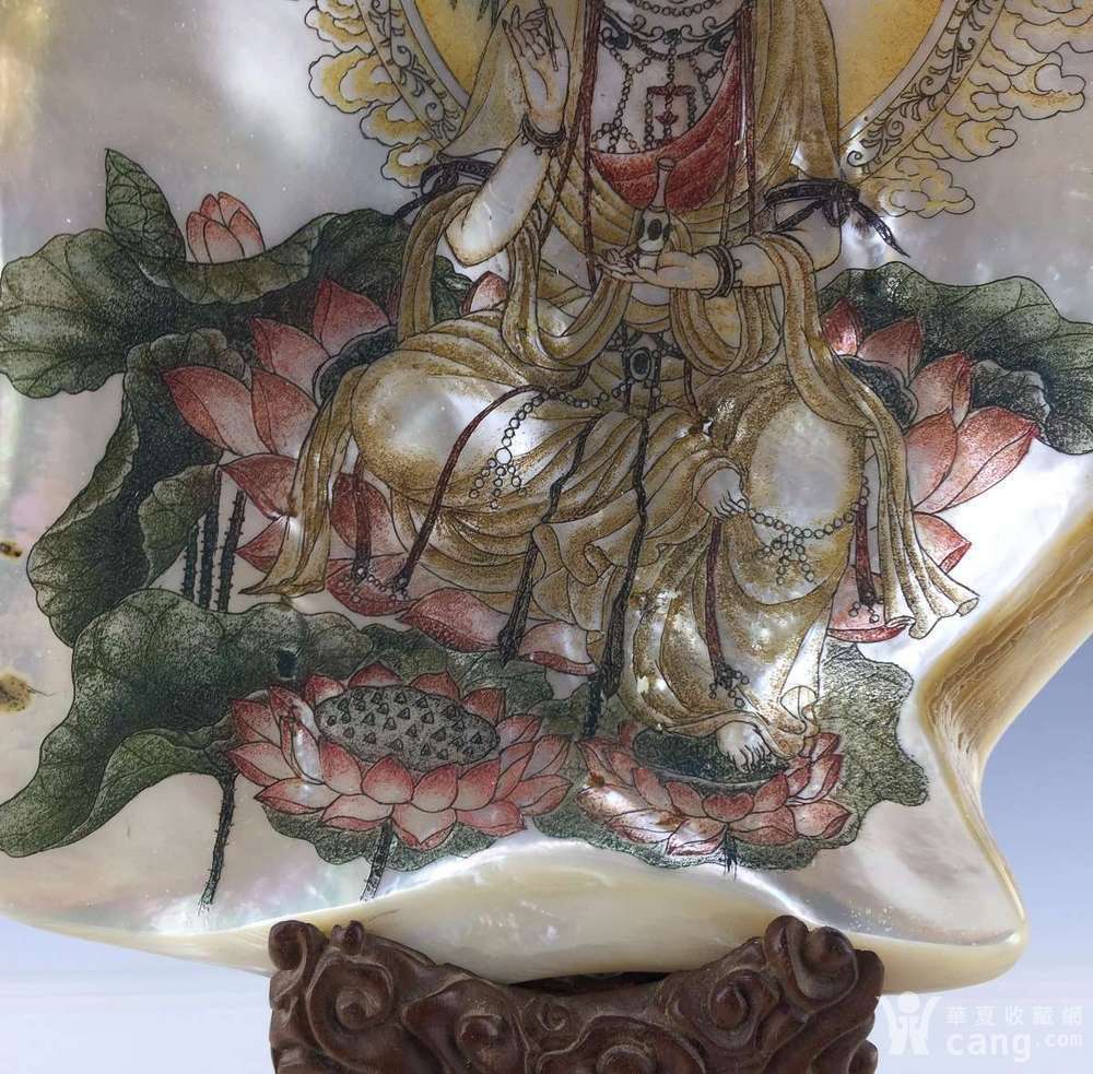 回流珍珠贝浅刻莲台观音摆件