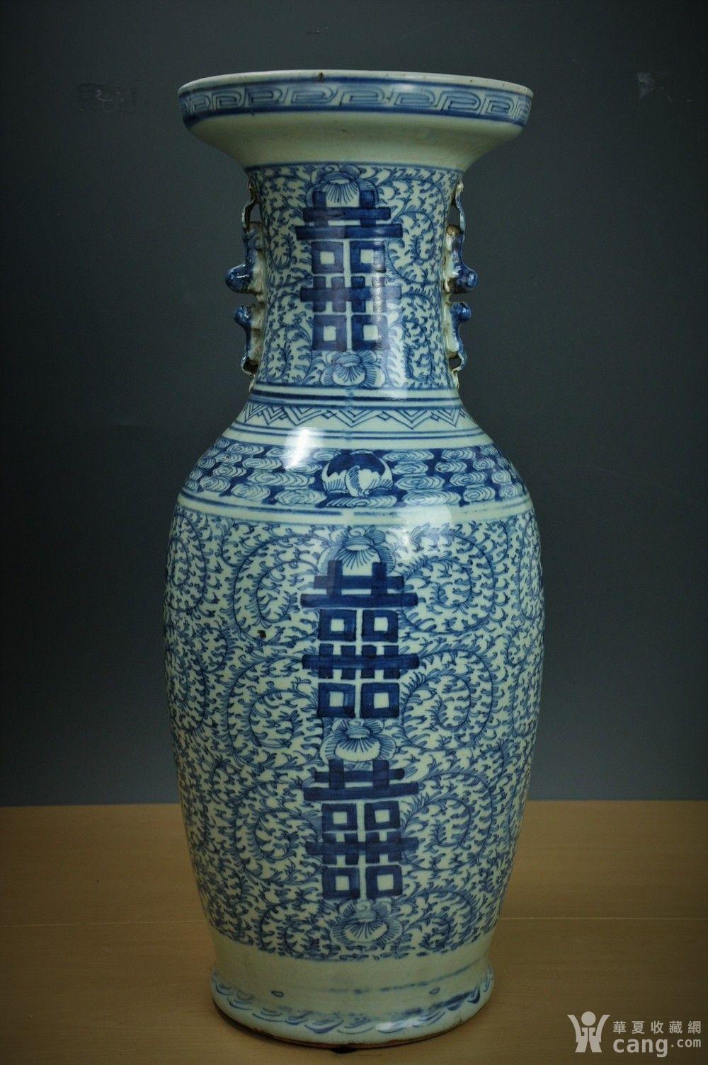 【欧美回流】清同治青花双喜纹饰特大瓶