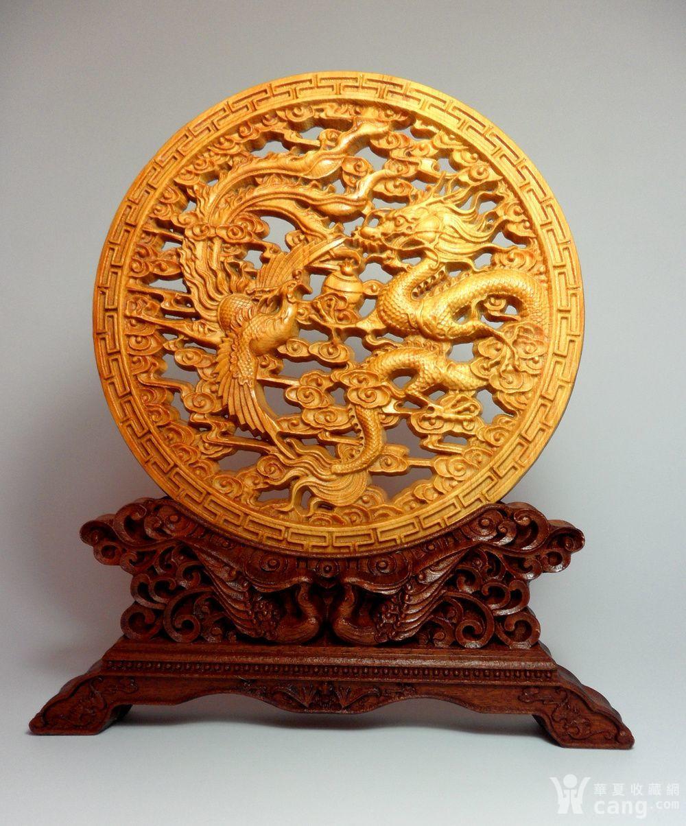 崖柏木雕 镂空双面精雕龙凤呈祥高档摆件!