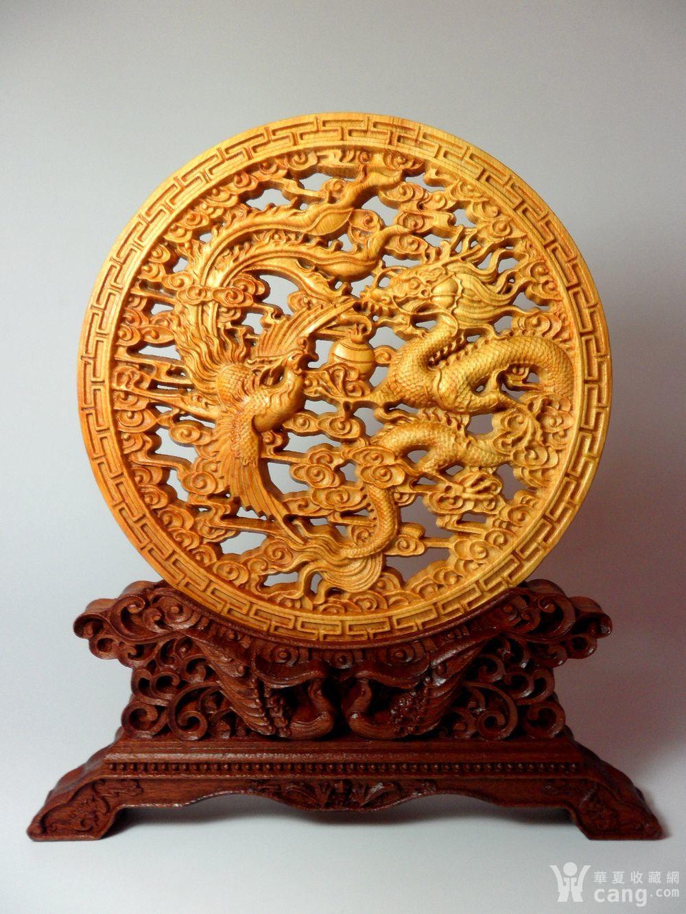 崖柏木雕 镂空双面精雕龙凤呈祥高档摆件!