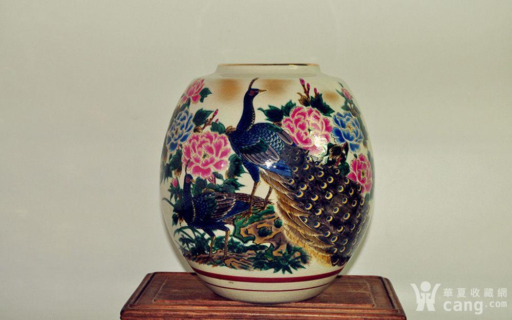 日本九谷陶寿孔雀牡丹瓷瓶