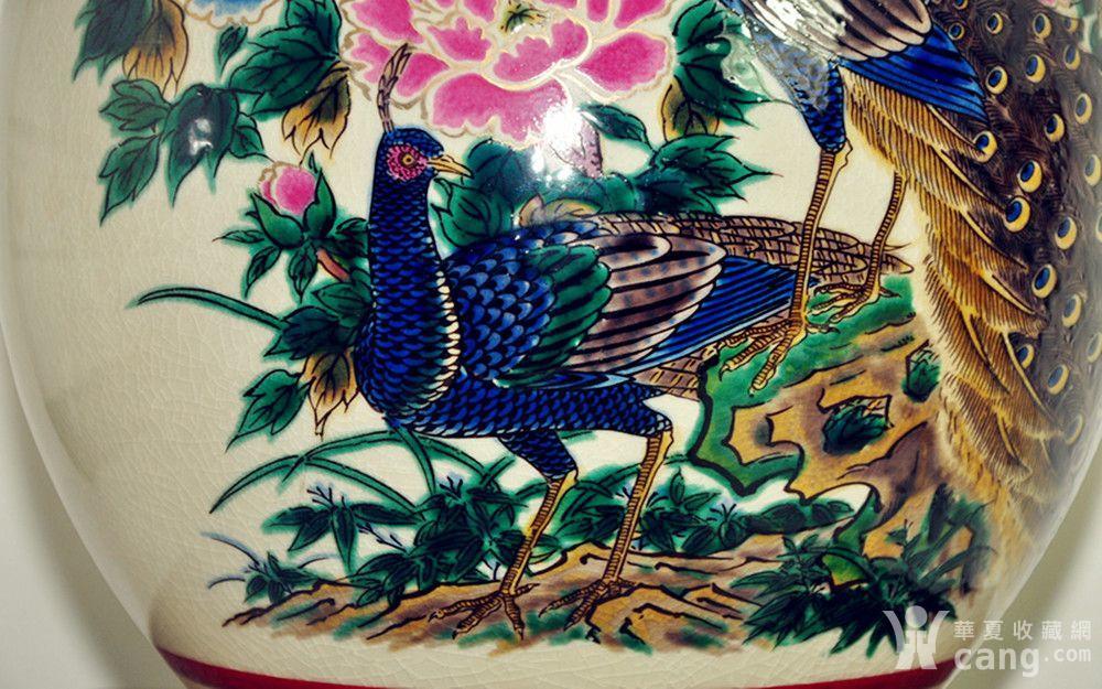 日本九谷陶寿孔雀牡丹瓷瓶