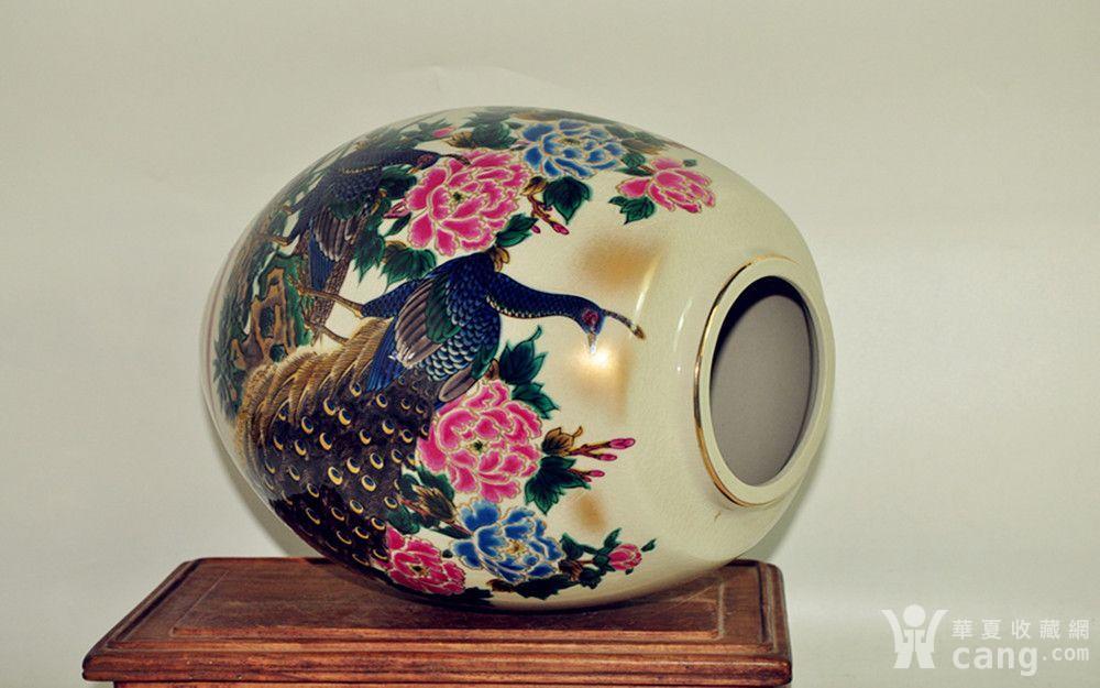 日本九谷陶寿孔雀牡丹瓷瓶