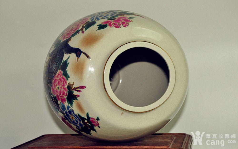 日本九谷陶寿孔雀牡丹瓷瓶