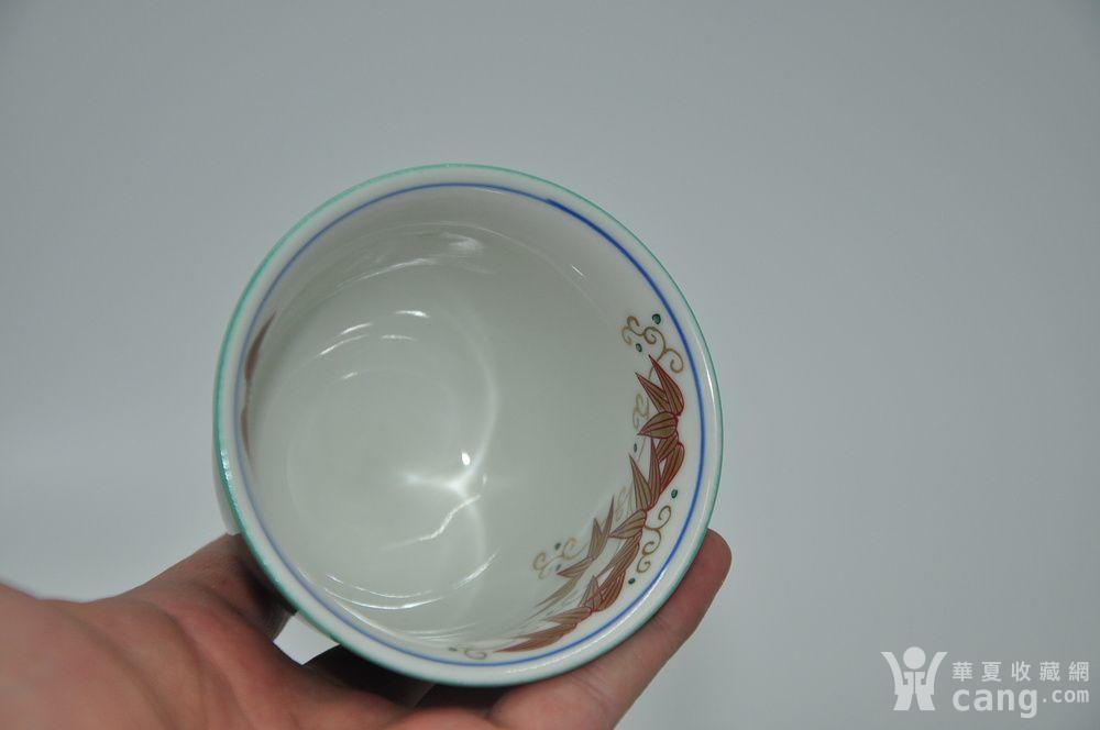 日本九谷青郊绿釉瓷茶碗五件套