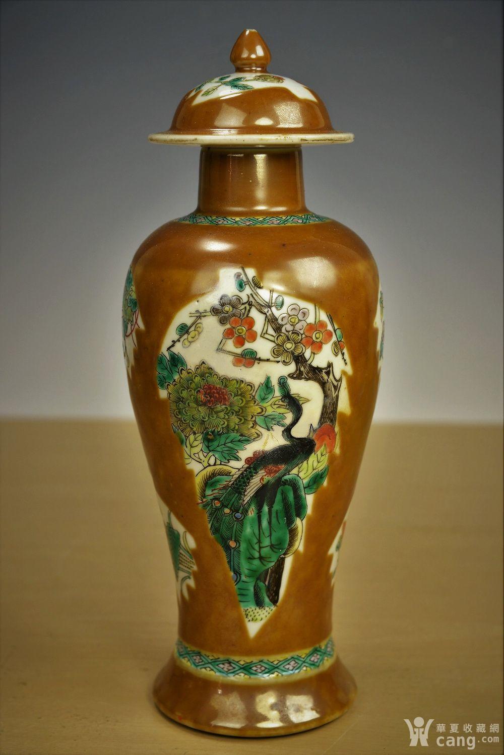 欧美回流 漂亮清乾隆紫金釉花鸟盖瓶 - 清 - 瓷器 - 华夏收藏网