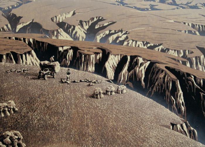 王维德版画作品《黄土地上的收获之三》