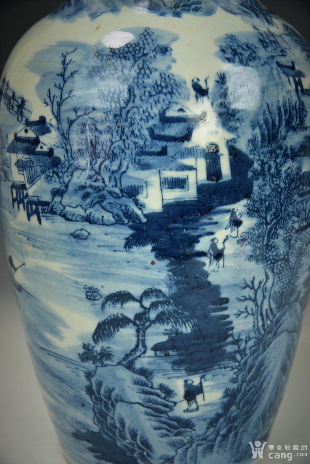 欧美回流 漂亮清光绪青花山水人物大瓶