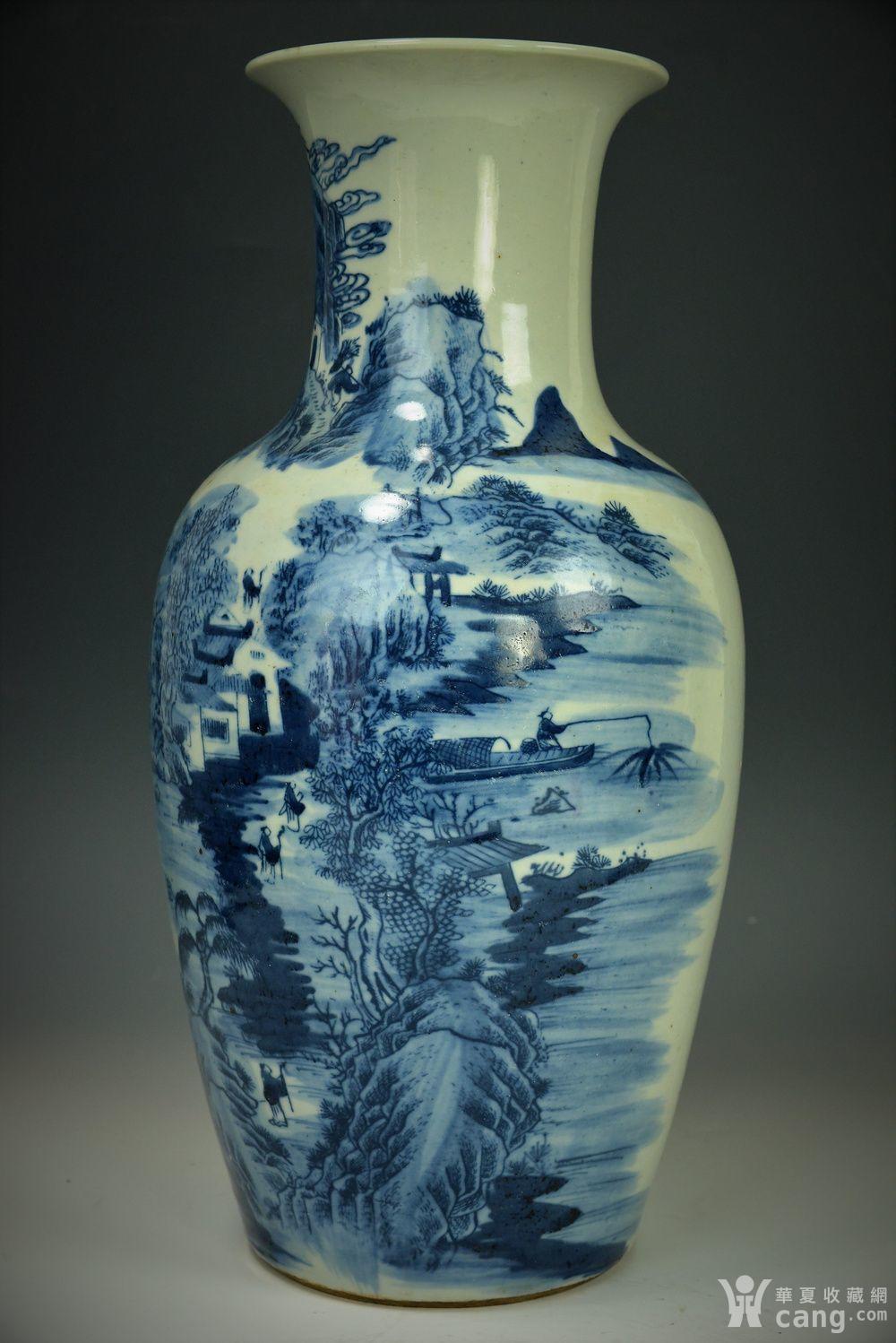 欧美回流 漂亮清光绪青花山水人物大瓶