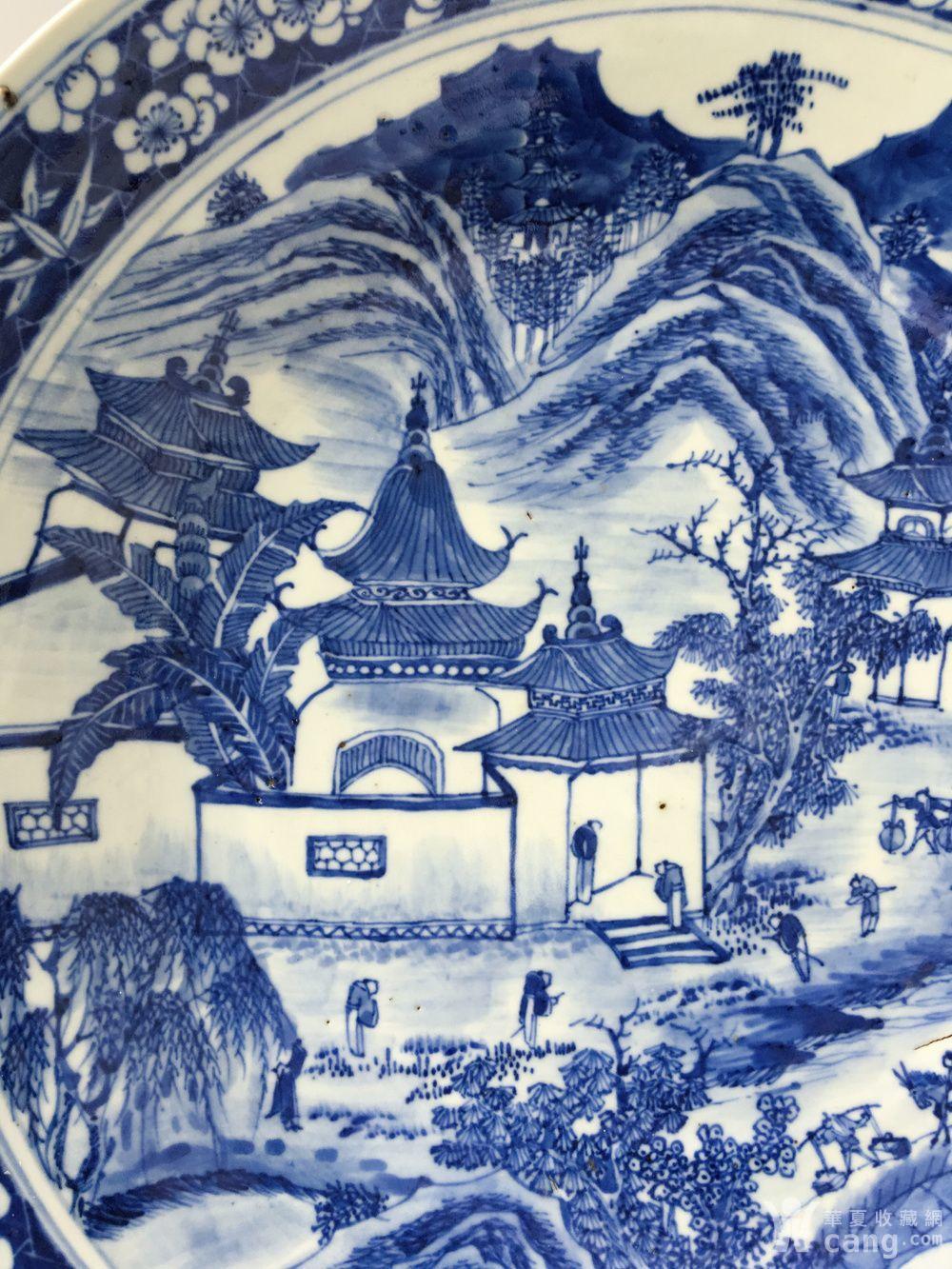 清咸丰 青花山水人物大盘