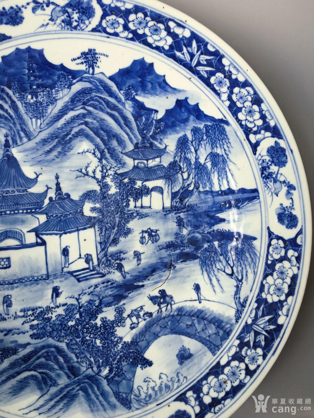 清咸丰 青花山水人物大盘