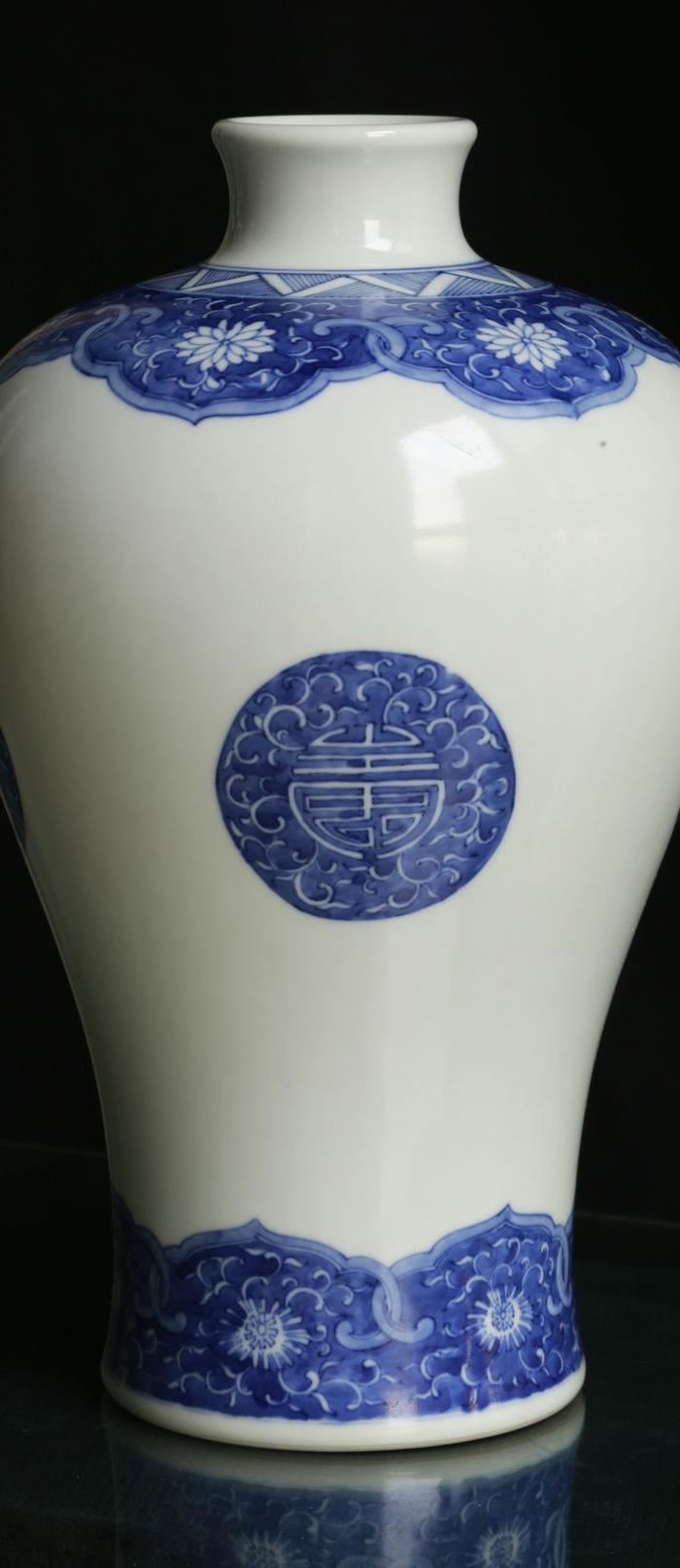 议价 清康熙官窑 青花团寿纹 梅瓶一对 精品