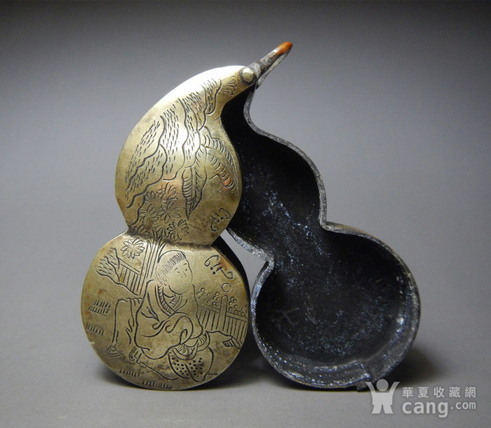 民国永宜昌号蕉叶童子画片葫芦形铜墨盒