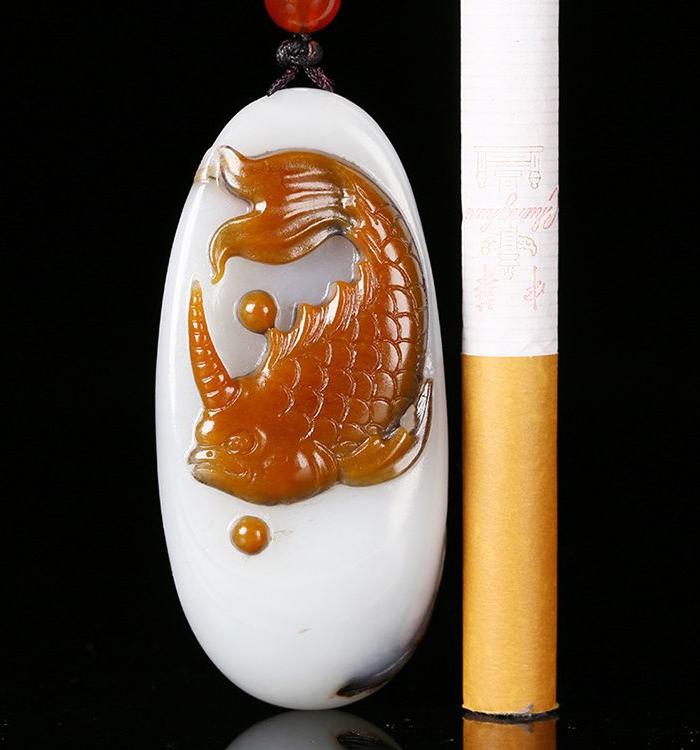 和田玉吊坠天然白玉鱼龙挂坠玉坠玉石坠子 鱼化龙