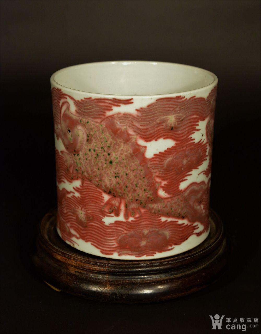 欧美回流 晚清民国时期釉里红大笔筒